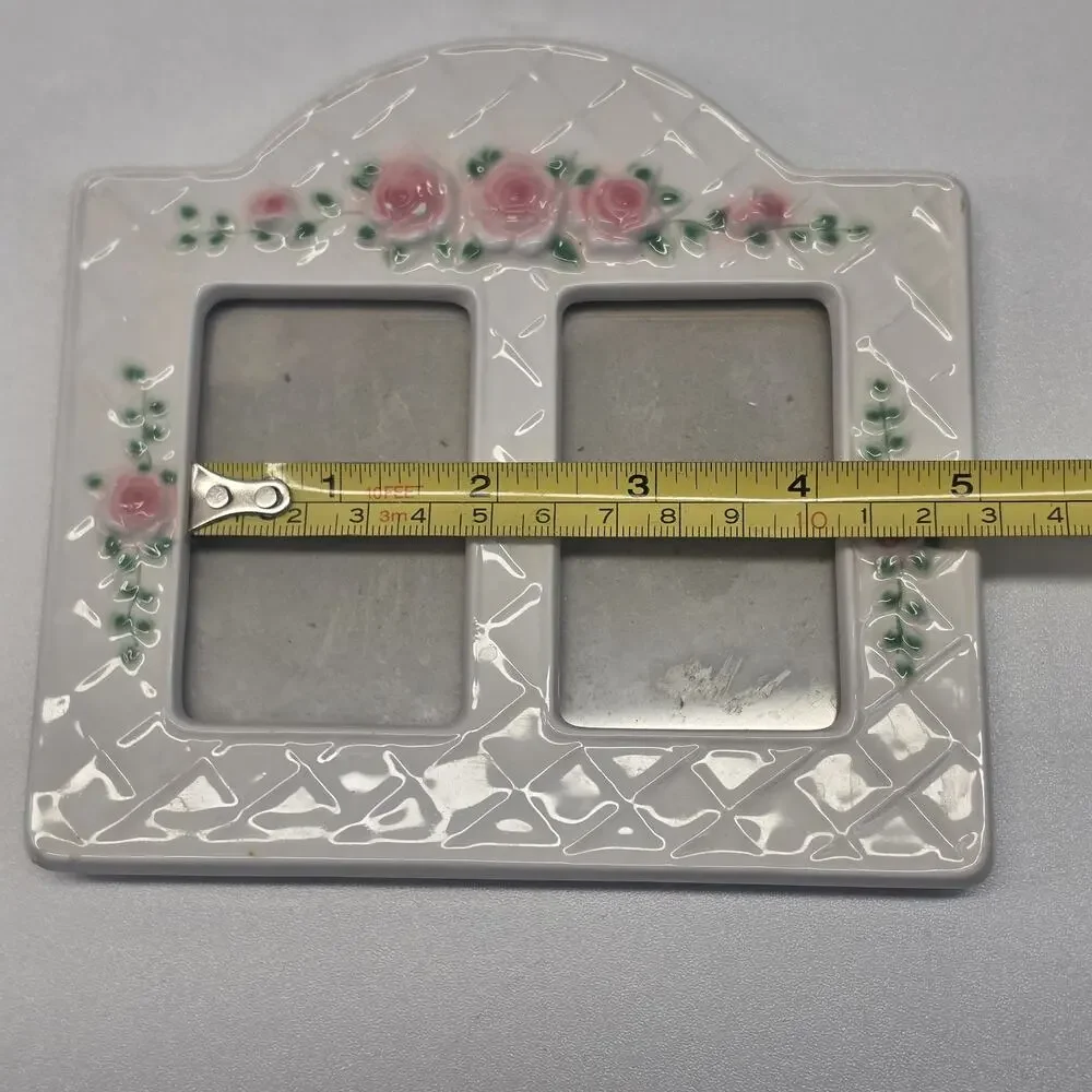 Fitz and Floyd Blushing Rose White Ceramic Double Photo Frame Cottagecore Shabby